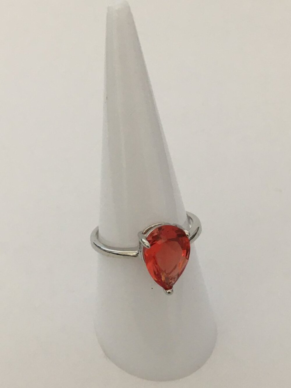NEW Dark Orange Raindrop Rhinestone Silver Thin Band Jewelry Ring
